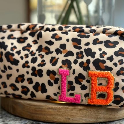 LEOPARD INITIAL MAKEUP BAG